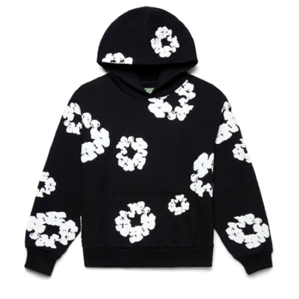 Men's Black and White Floral Hoodie